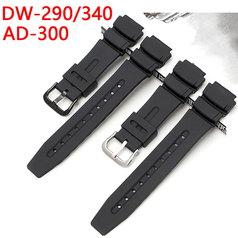 สายยาง 19 มม.สําหรับ Casio G-shock DW-290 DW-340 AD-300 ผู้ชายกีฬากันน้ําเรซินสีดําเปลี่ยนสร้อยข้อมื