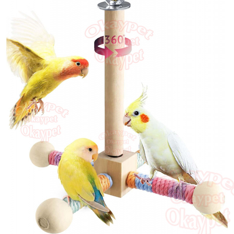 ของเล่นคอนยืนนก 360° หมุนนกคอนของเล่นกรงอุปกรณ์เสริม Interactive Spinning Parakeet ไม้ออกกําลังกายล้อ Parrot