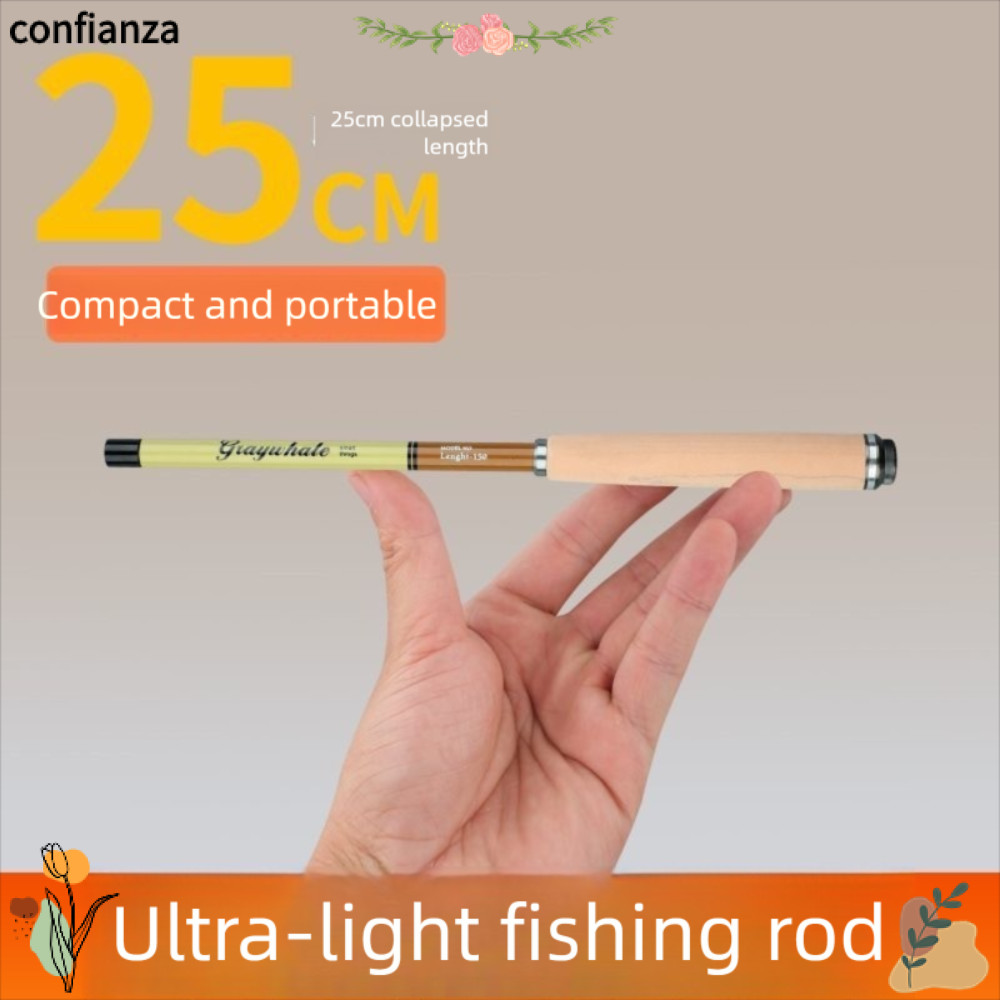 CONFIANZA เบ็ดตกปลาแบบพกพา, ultra-Light Hard Design Ultra Short Fishing Rod,แบบพกพาTelescopic 0.8-2.
