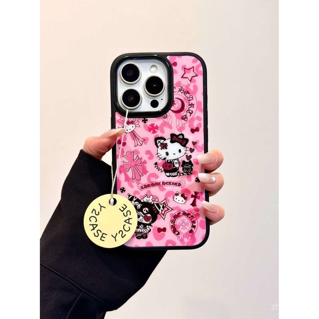 เคสโทรศัพท์พิมพ์เสือดาว Cross Co-Brandedการ์ตูนกรอบสีดําเหมาะสําหรับiPhone 17 16 15 14 promax 17prom