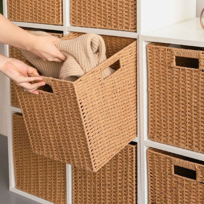 ตะกร้าสาน กล่องเก็บของแบบพับได้ ลิ้นชัก ตระกร้าสาน ตะกร้าหวาย อเนกประสงค์ ของเล่น ของใช้เบ็ดเตล็ด