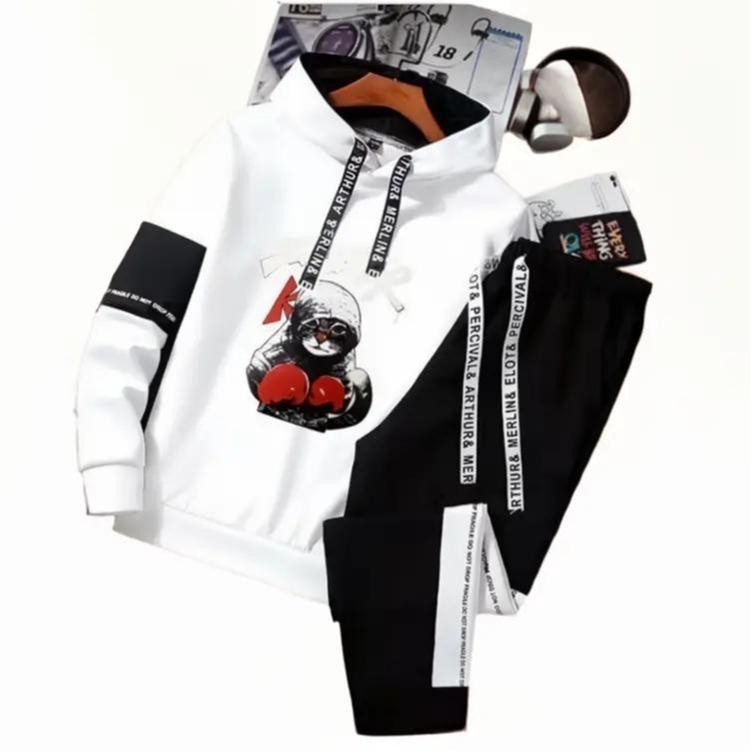 mr.deer ชุดเซต 2 ชิ้น เสื้อแขนยาว มีฮู้ด + กางเกงขายาว เอวยืด แต่งรูปแมวน้อย  รุ่น 666 Clothing Man 