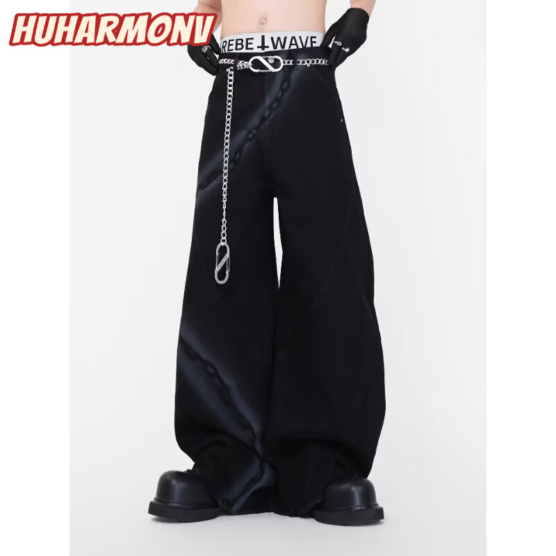 Ocshean American Vintage Wide-Leg Pants with Chain Detail for Men, Loose Fit