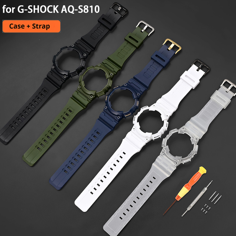 กรณีสําหรับ Casio G-SHOCK AQ-S810W ผู้ชายผู้หญิงเปลี่ยน Matte ยางเรซิ่นเปลือกป้องกันสร้อยข้อมือนาฬิกาอุปกรณ์เสริม