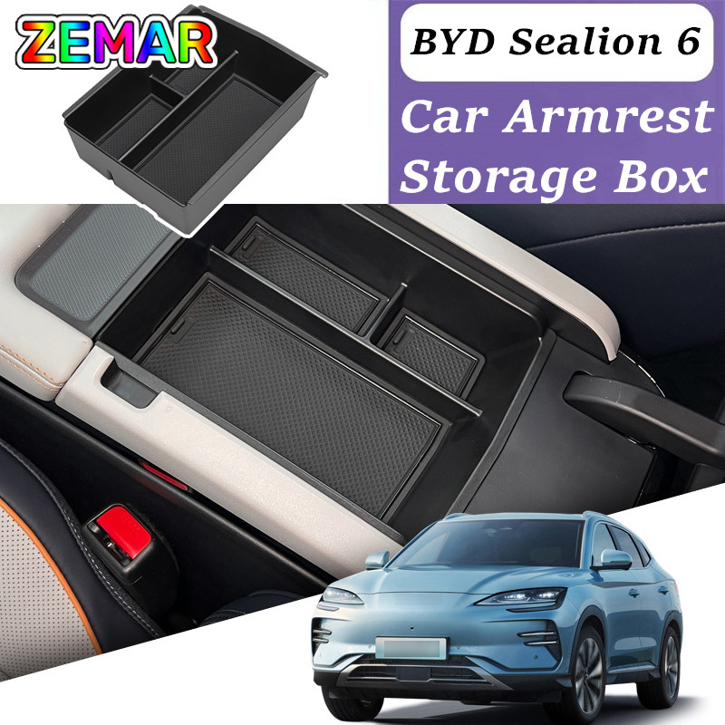 สําหรับ BYD Sealion 6 DM-i ที่เท้าแขนรถกล่องกล่องเก็บคอนโซลกลางกล่องเก็บคอนโซลถาดอุปกรณ์ตกแต่งภายในรถยนต์
