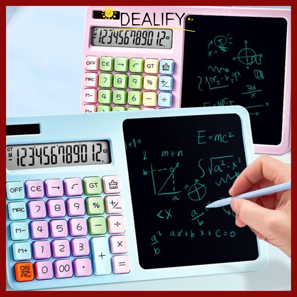 DEALIFY เครื่องคิดเลข, จอแสดงผล LCD ขนาดใหญ่ 12 หลักเครื่องคิดเลขวิทยาศาสตร์, เครื่องคิดเลขฟังก์ชั่นมาตรฐานพร้อมกระดานเขียน LCD แหล่งจ่ายไฟคู่ 12 หลักเครื่องคิดเลข