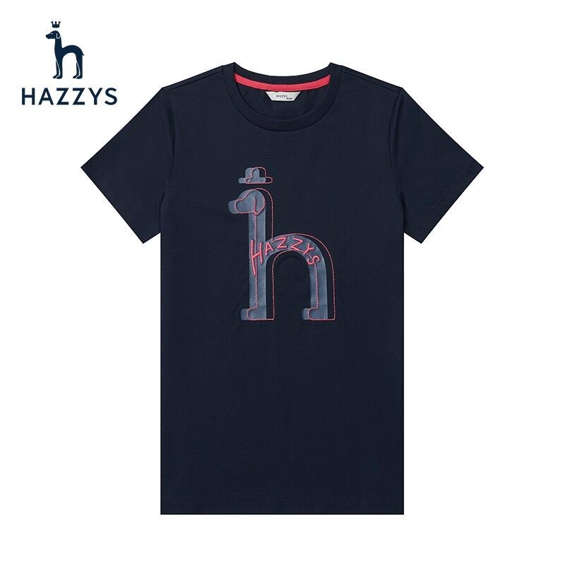 Hazzys Haggis เสื้อลายทางแขนสั้นสำหรับผู้หญิง ผลิตจากผ้าฝ้าย ฤดูร้อนปีนี้