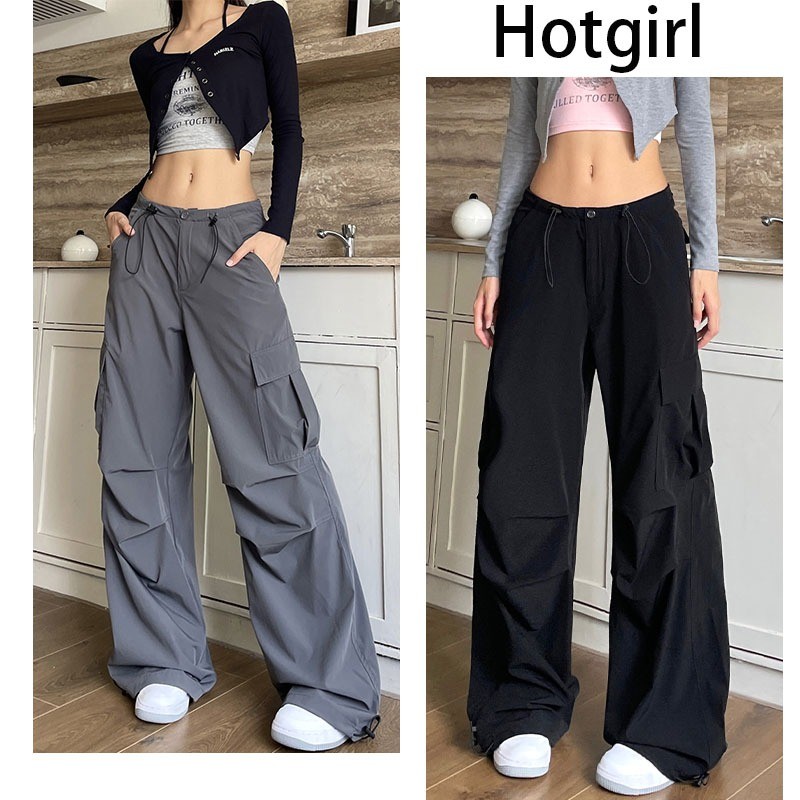 Hotgirl พร้อมส่งจากกทม กางเกงคาร์โก้ผู้หญิง Y2K cargo pant ชุดเอี๊ยมแฟชั่นฮิปฮอปย้อนยุคอเมริกัน สไตล์ลำลองหลวมๆ