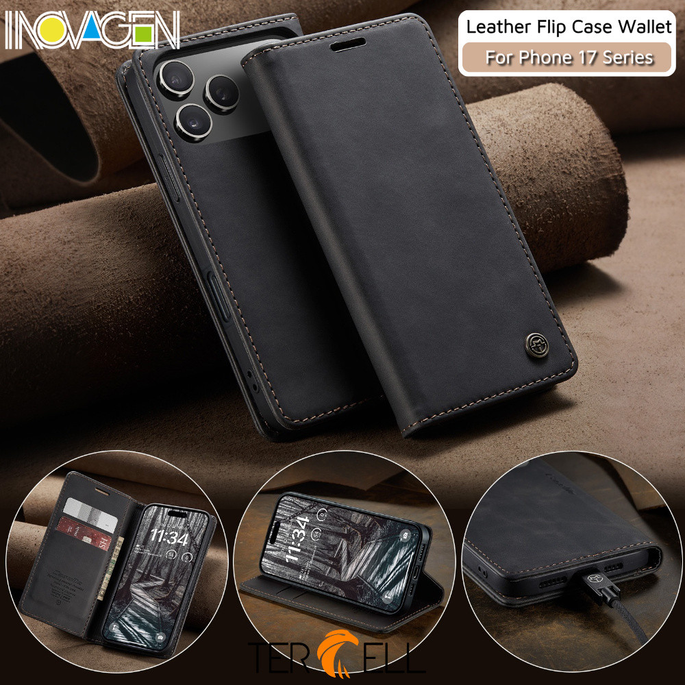 INOVAGEN เคสหนังแบบฝาพับสําหรับ 16 17 17Pro 17ProMax Series,ฝาครอบโทรศัพท์แบบพลิกพร้อมช่องเสียบการ์ด,ฟังก์ชั่นขาตั้งโทรศัพท์,ปิดแม่เหล็ก,กันกระแทกหลายสี