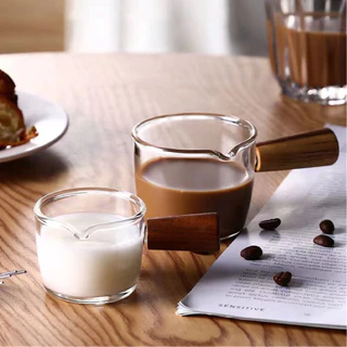 SUGA แก้วตวงกาแฟ ที่ตวงช็อตเอสเพรสโซ่ ถ้วยช็อตกาแฟ 75ml สเกลเลขชัดเจน ด้ามไม้ ทนความร้อน COD SUR413