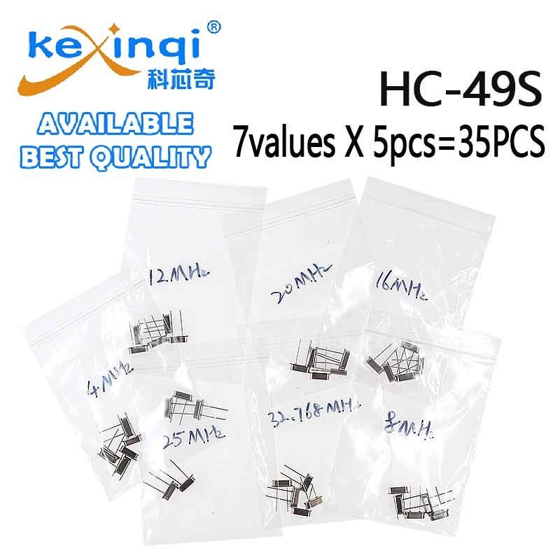(35 ชิ้น/ชุด) HC-49S คริสตัลควอตซ์ Passive Crystal Oscilator 4MHz 8MHz 12MHz 16MHz 20MHz 25MHz 32.76