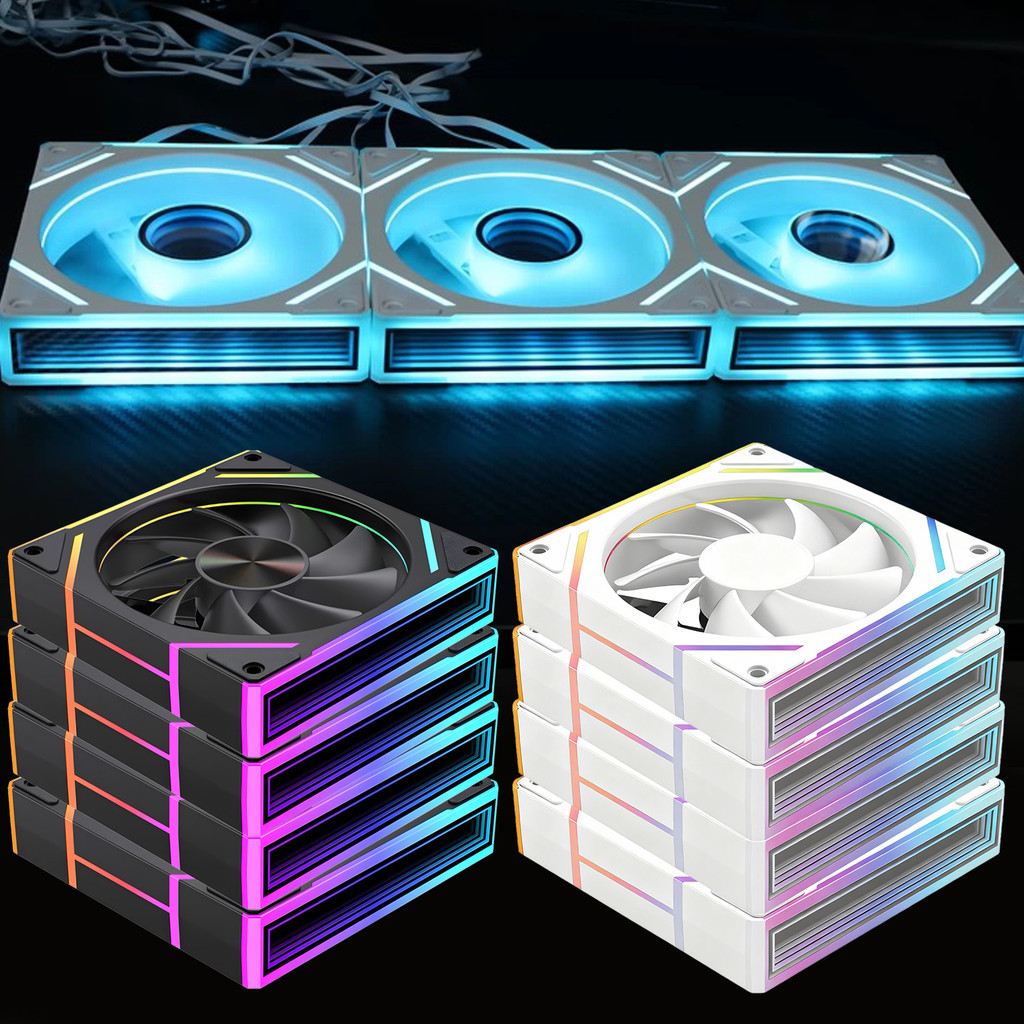 คอมพิวเตอร์พัดลม High Airflow Silent Cooling สําหรับ PC, วัสดุ ABS Dual Connector 4Pin & 3Pin, สีดํา