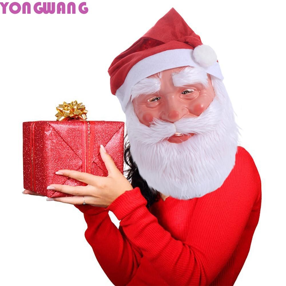 YONGWANG66HR Santa Claus Beard หน้ากากหมวกชุด, Face Cover 3D ตกแต่งคริสต์มาส,การ์ตูน Muffler Xmas คอ