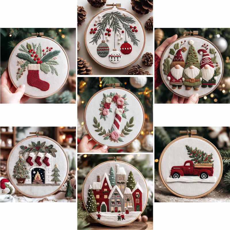 ชุดเย็บปักถักร้อยคริสต์มาสสําหรับผู้เริ่มต้น พร้อมรูปแบบ เข็ม ด้าย