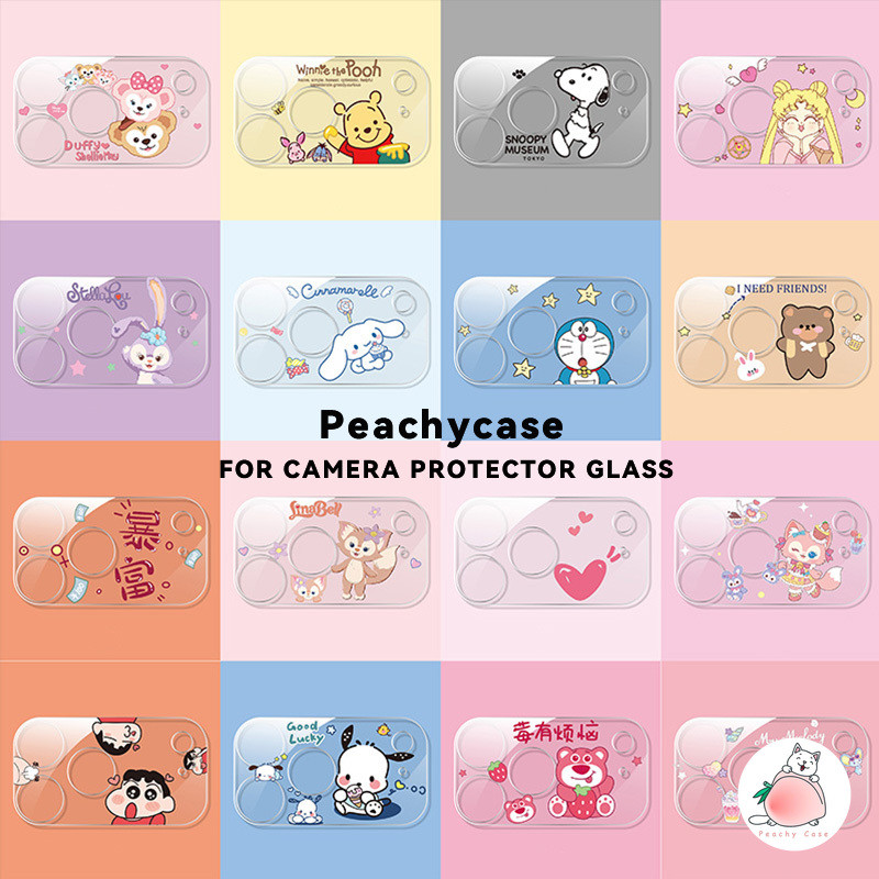 น่ารัก Snoopy Doraemon เซเลอร์มูน Stellalou 9H เลนส์กระจกป้องกันสําหรับ iPhone 17 16 15 14 13 Pro Ma