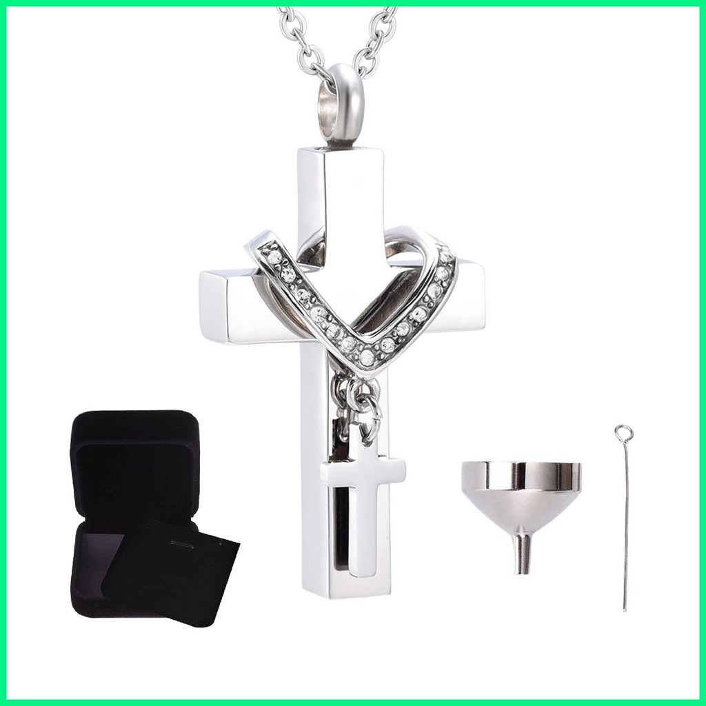 Urn สําหรับ Ashes สร้อยคอปกปิด Ashes จี้ช่อง Cross Urn จี้สร้อยคอสําหรับ Cremation Rememembrance com