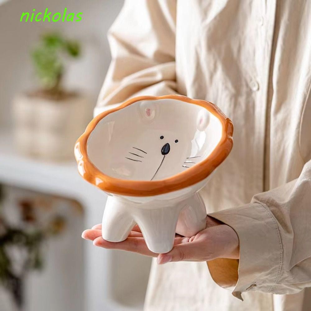 NICKOLAS Cat Bowl, Oblique High Feet Cartoon Dog Bowl, Food Feeding Dishes Ceramic Non Slip Cute Pet