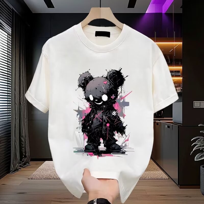 COD 2025 Summer New Short Sleeve T-Shirt Unisex Trendy American Heavyweight Creative Devil Bear Prin