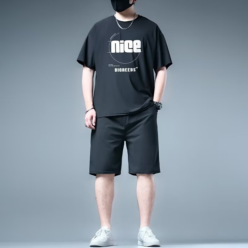 2025 New 2025p35 Network Diagram Tz641 Ice Silk Shorts Suit 2xl-8xl Black New23 XK9N