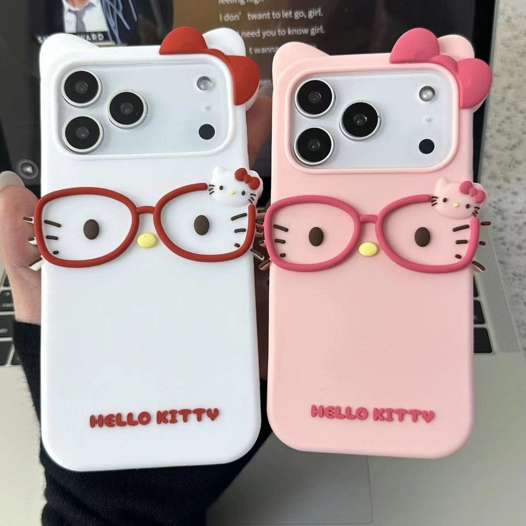 3Dแว่นตาBow KTแมวสําหรับiPhone 11 12 13 14 15 16 17 Pro Maxเคสโทรศัพท์ซิลิโคนอ่อนนุ่มน่ารักและทันสมัย6/7/8/ Plus X XR XS Maxรวมทุกอย่างป้องกันการตกเคสโทรศัพท์