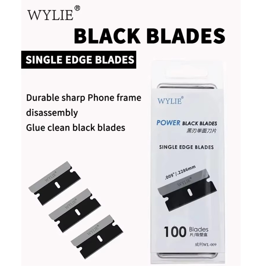 WYLIE WL009 ใบมีดขอบเดี่ยวสีดํา 100 ชิ้น