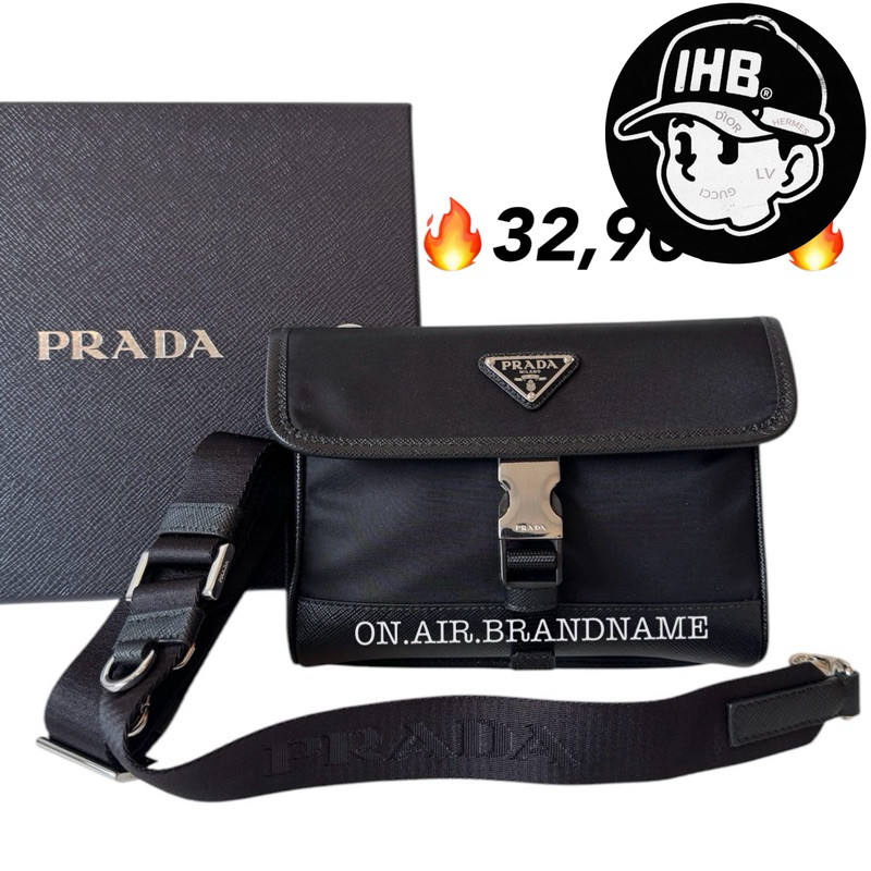 รุ่นใหม่ สายใหญ่ New prada nylon and saffiano leather cellphone case 2zh108