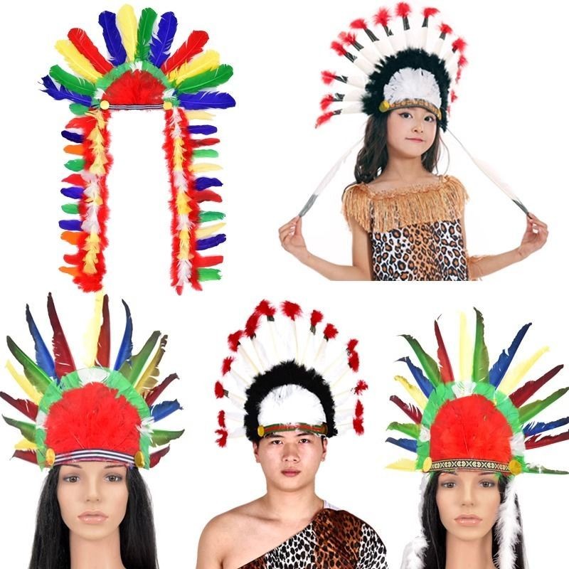 แอฟริกัน Influencer ฮาโลวีน Feather หน้ากากอินเดีย Headwear Party Savage อินเดีย Props 505 VD7H