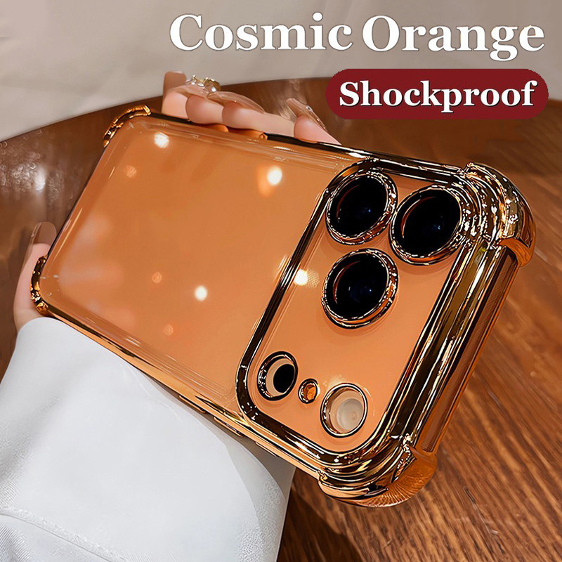 Cosmic Orange ชุบโปร่งใสเคสโทรศัพท์ สําหรับ iPhone 17 Pro Max 17 Air กล้องป้องกันถุงลมนิรภัยกันกระแทกฝาครอบซิลิโคนอ่อนนุ่ม