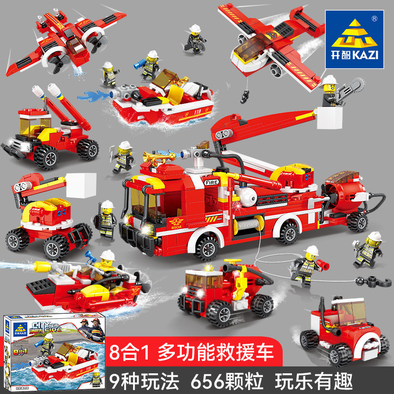 Kaizhi City Fire Building Blocks ใช้งานร่วมกับ Lego Cloud Ladder Multifunctional Rescue Vehicle 8 in