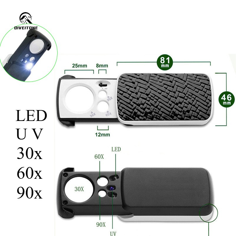 พกพาสะดวก กล้องส่อง3เลนส์ กล้องส่องพระ ส่องเพชร 30x 60x 90x พร้อมไฟ LED กล้องพระ แว่นส่องพระ ส่องพระ