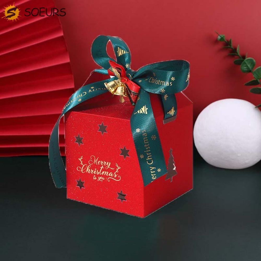 SOEURS 6PCS Christmas Gift Packing Box, Square with Bell and Ribbon Christmas Candy Box, High-end Pa