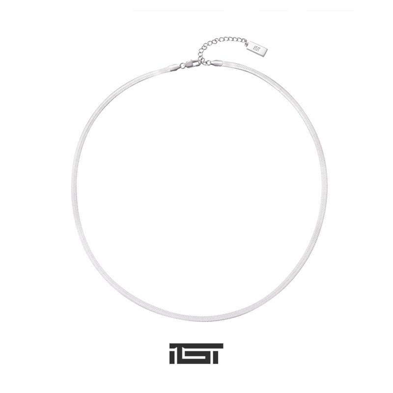 IGT S925 เงินสเตอร์ลิง 3 มม.แบนงูสร้อยคอชุบ 18K ทองคําขาว Hip-Hop อินเทรนด์ผู้ชายผู้หญิง Clavicle สร