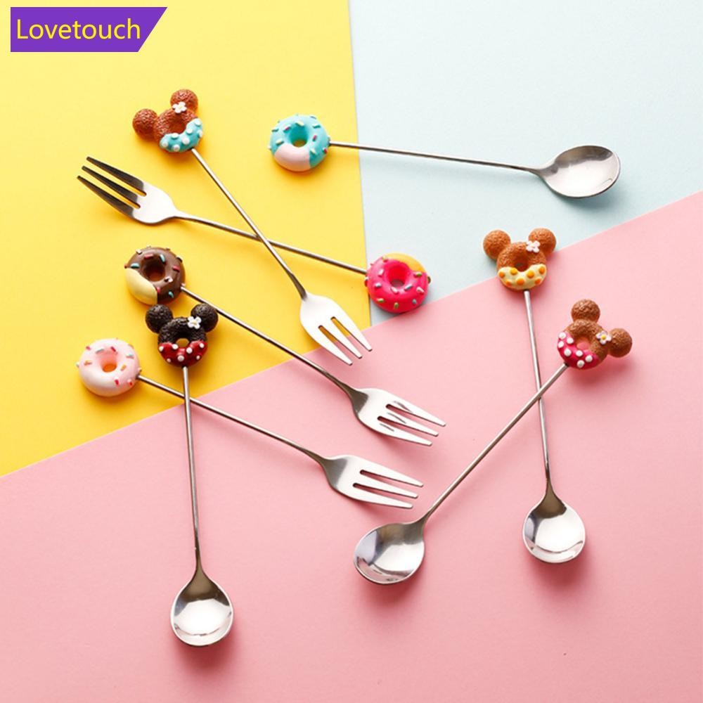 LOVETOUCH 1 PC สแตนเลส Doughnut ส้อมช้อนไอศกรีมช้อนกาแฟกวนช้อนอาหารค่ําช้อนชาอุปกรณ์ครัวขนมหวานส้อม 