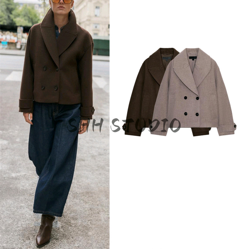 เสื้อแจ็คเก็ตสั้นสององค์ประกอบ สไตล์อเมริกัน แขนยาวสำหรับผู้หญิง