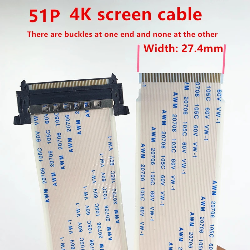 51Pin 4K HDTV LCD LED Ribbon Cable AWM 20706 20861 105C 60V VW-1 ปลายเดียวพร้อมซ็อกเก็ตและอื่นๆไม่มี