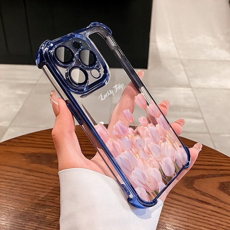 ชัดเจน เคส สำหรับ Realme 16 15T 15 12 13 14 Pro Plus note 80 C85 Pro C83 C75 C71 C65 C55 C53 หรูหราน่ารักดอกทิวลิปดอกไม้โปร่งใสชุบกันกระแทกกรณีโทรศัพท์อ่อน