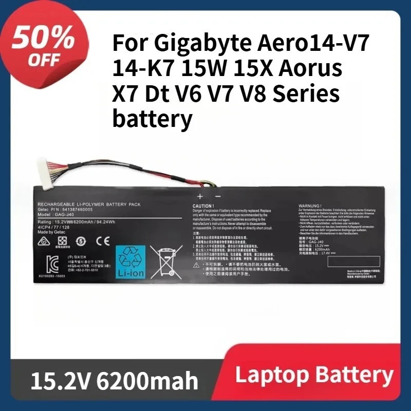 GAG-J40 แบตเตอรี่แล็ปท็อปสําหรับ Gigabyte Aero14-V7 14-K7 15W 15X สําหรับ Aorus X7 Dt V6 V7 V8 Serie