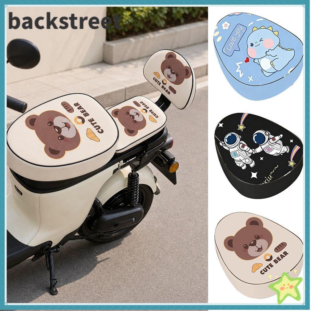 BACKSTAGEREETDV ที่หุ้มเบาะจักรยานไฟฟ้า, การ์ตูนพิมพ์ PU หนัง E-bike Seat Cover, หนา Sunproof Anti-slip Scooter Seat Cover จักรยานไฟฟ้า