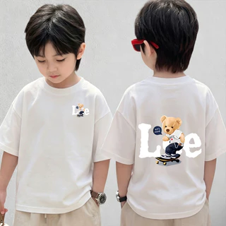 เสื้อยืดเด็ก ผ้าฝ้าย 100% เสื้อเด็กผู้ชาย แฟชั่น LEE Creamy Bear เสื้อยืดพิมพ์ลาย ไซส์ 90-150【จัดส่งตลอด 24 ชั่วโมง🚀】COD