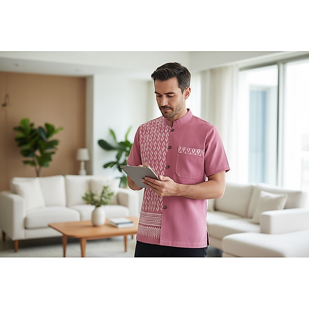เสื้อผ้าฝ้ายพิมพ์ลายขอ-สีส้ม-ใหม่