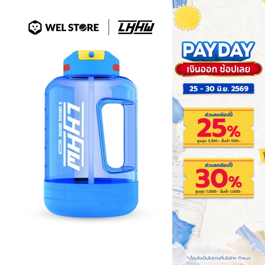 WELSTORE LHHW BOTTLES ขวดน้ำพกพาขนาดใหญ่ 1500 ML และ 2200 ML ขวดน้ำสำหรับออกกำลังกาย ถังน้ำใหญ่