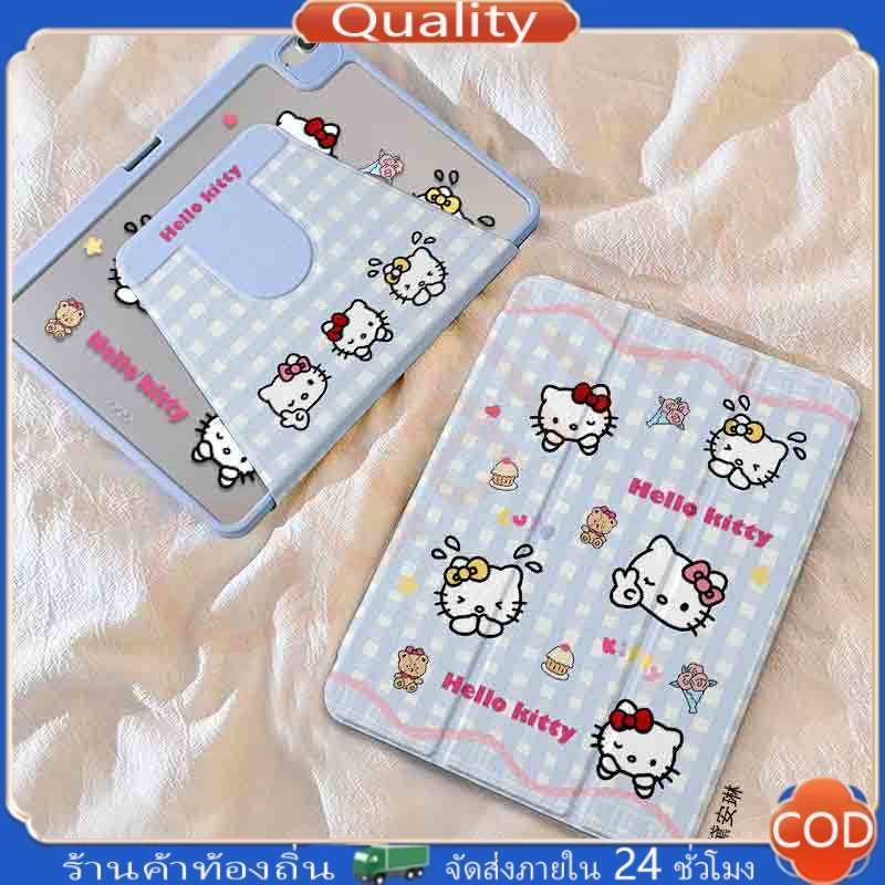 คิตตี้น่ารัก สีน้ําเงิน 360° หมุนสามพับเคสiPad Air7 M3 Air6/5/4 M2/ 2025/mini6/7 อะคริลิคPro2024 M4 gen10th gen7/8/9