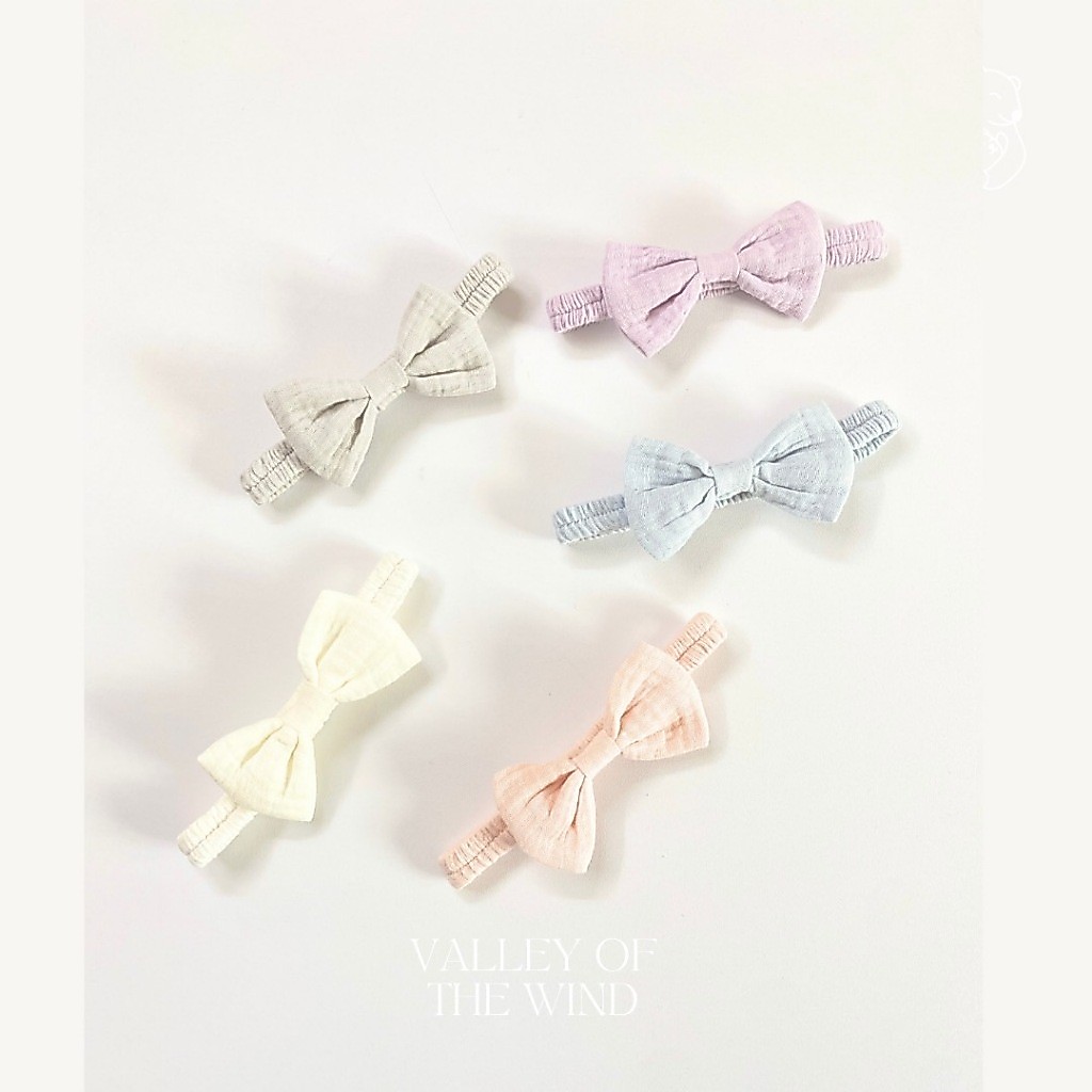 Cali 🎀โบว์เด็กผู้หญิง ผ้าคาดศีรษะ ผ้ามัสลิน เส้นใยธรรมชาติ สีพื้นพาสเทล ยืดหยุ่น น่ารัก👧🏻