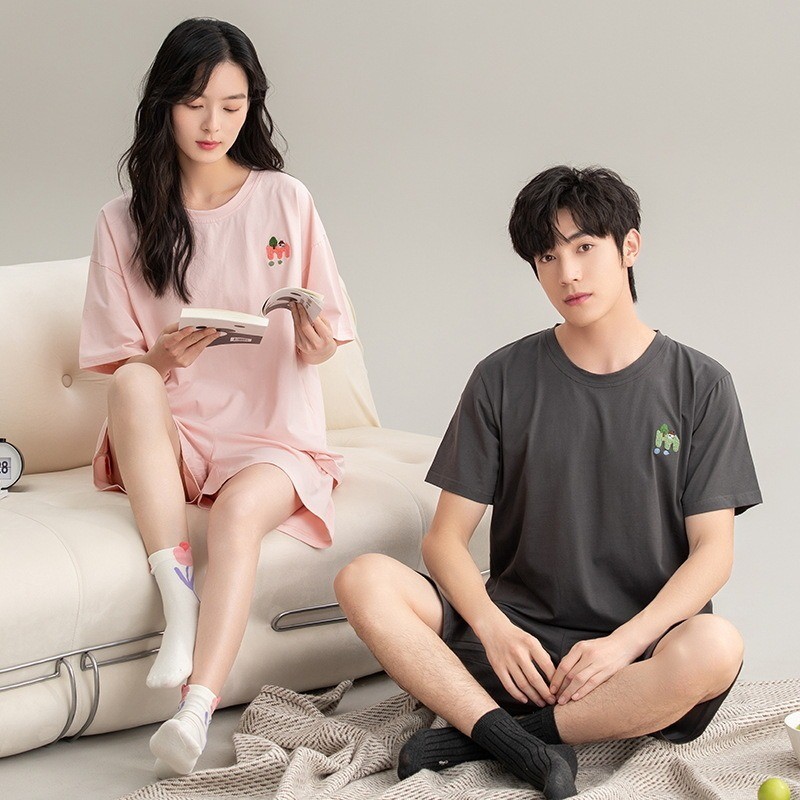 ชุดนอนผ้าฝ้ายชุดคู่ขนาดบวก Loungewear ผู้หญิงชุดนอนแขนสั้นฤดูร้อน Pyjama