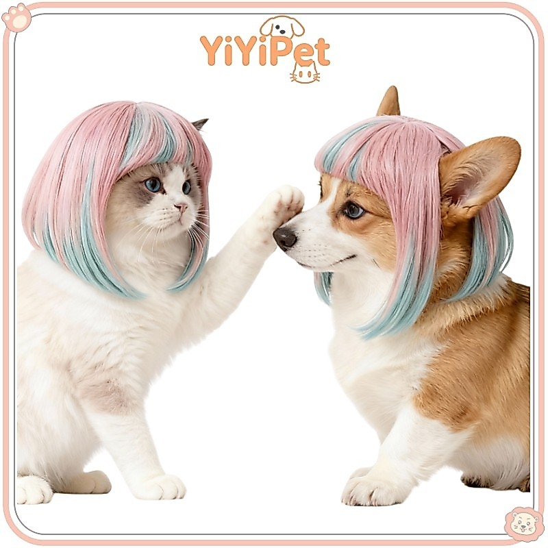 แฟนตาซีสไตล์ผมยาว วิกคอสเพลย์สัตว์เลี้ยง สีสันตลก สีฟ้า/ชมพู