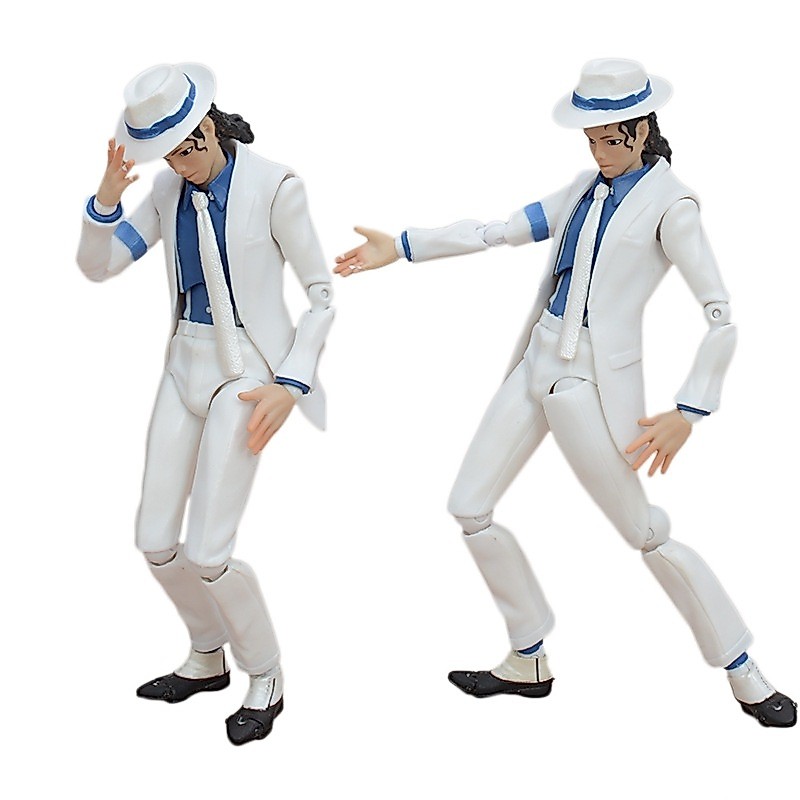 บทบาทคลาสสิก SHF Figma 096 Michael Jackson Action Figure อะนิเมะสีขาวสูท MJ Thriller Smooth Criminal Moonwalk Figuras 16 ซม.