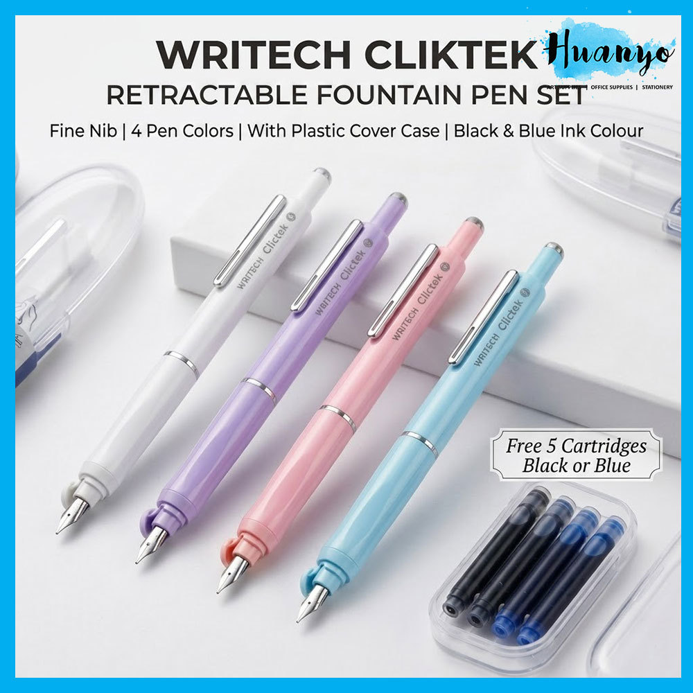 [HUANYO] Writech Clictek ชุดปากกาหมึกซึมแบบพับเก็บได้ - Fine Nib พร้อมตลับหมึก 5 ตลับ (หมึกสีดํา/น้ํ