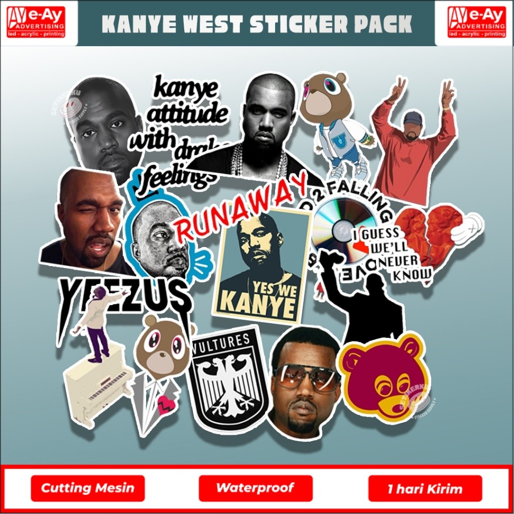 แพ็คสติ๊กเกอร์ HP 18 ชิ้น KANYE WEST | Kanye west สติ๊กเกอร์สําหรับโทรศัพท์มือถือ, เคสแล็ปท็อป, วัสด