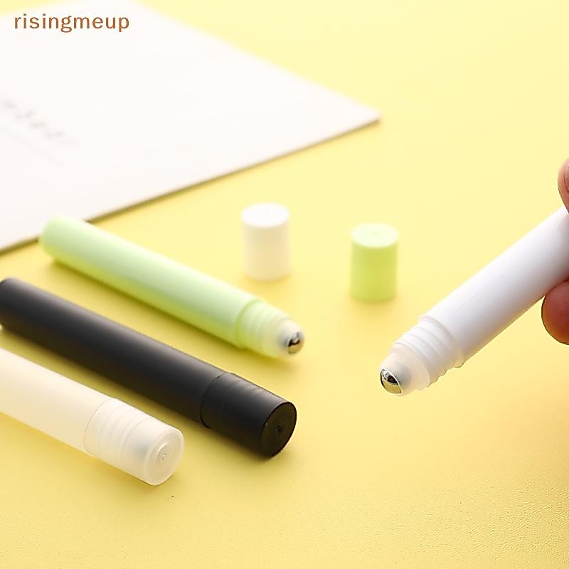 [risingmeup] 10ml ขวดลูกกลิ้งม้วนน้ําหอมเปล่าพลาสติกภาชนะน้ํามันสแตนเลสใหม่