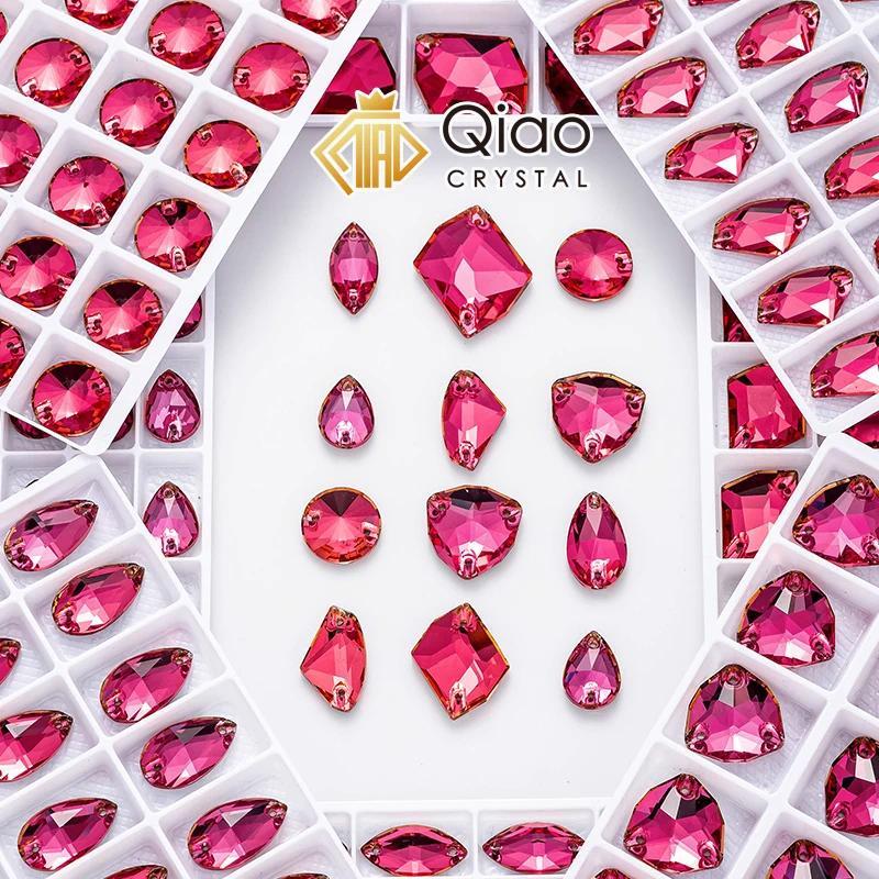 QIAO Rose Crystal Rhinestones Flatback เย็บบน DIY ชุดแต่งงานตกแต่งจํานวนมาก